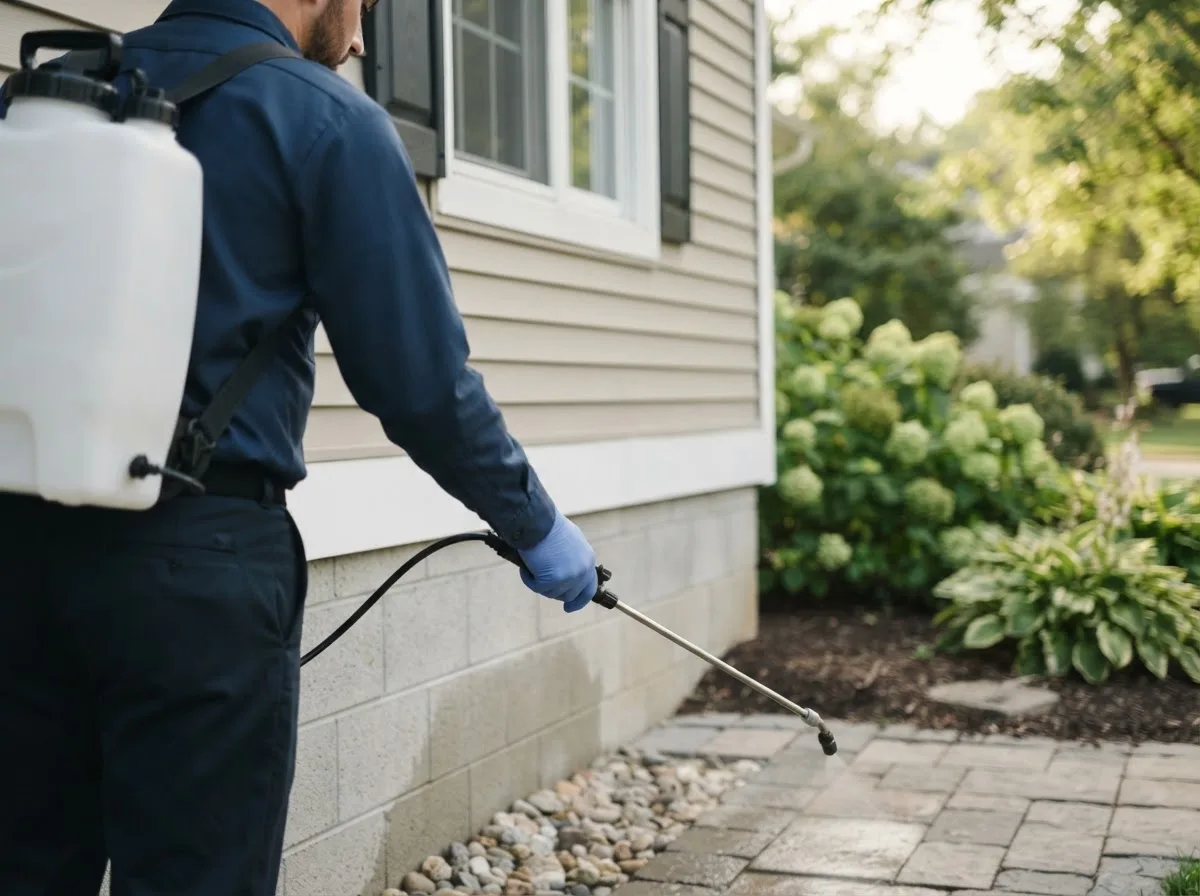 Pest control technician inspecting a home in Manawa, WI